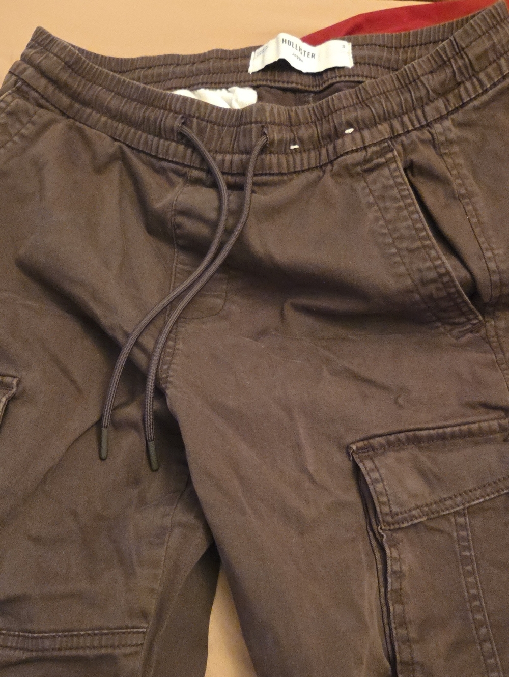 Hollister Men's Dark Brown Cargo Joggers with Drawstring Waist